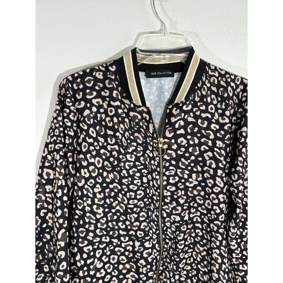 New Collection Women Leopard Black Gold Print Jacket Medium Zippered - Picture 1 of 7